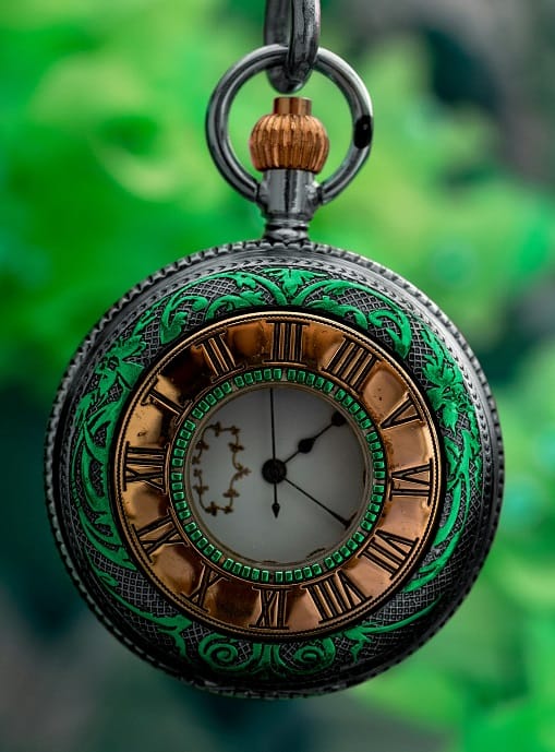 Green embossed pocket watch